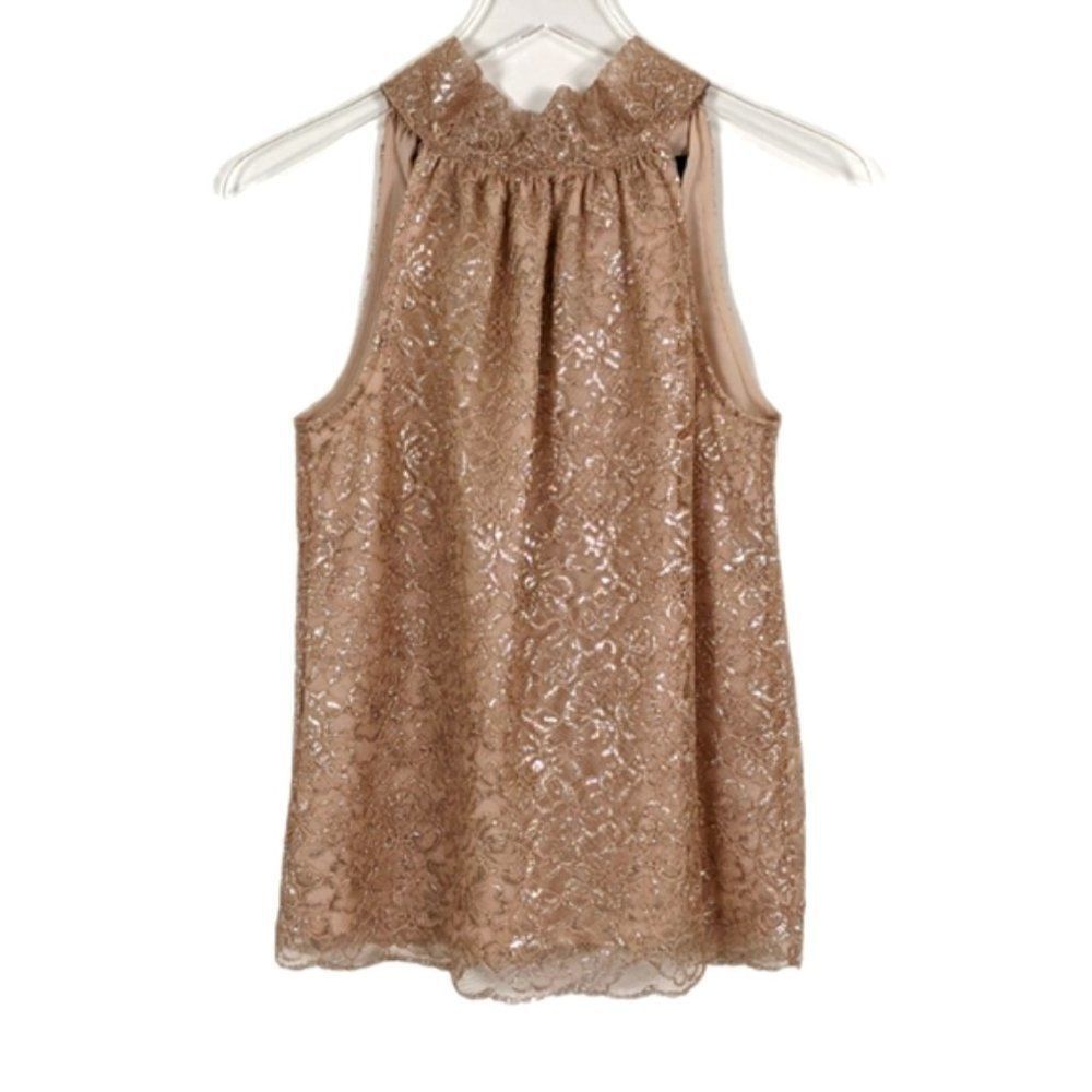 J. Crew Lace Metallic Beige Halter Top XXS